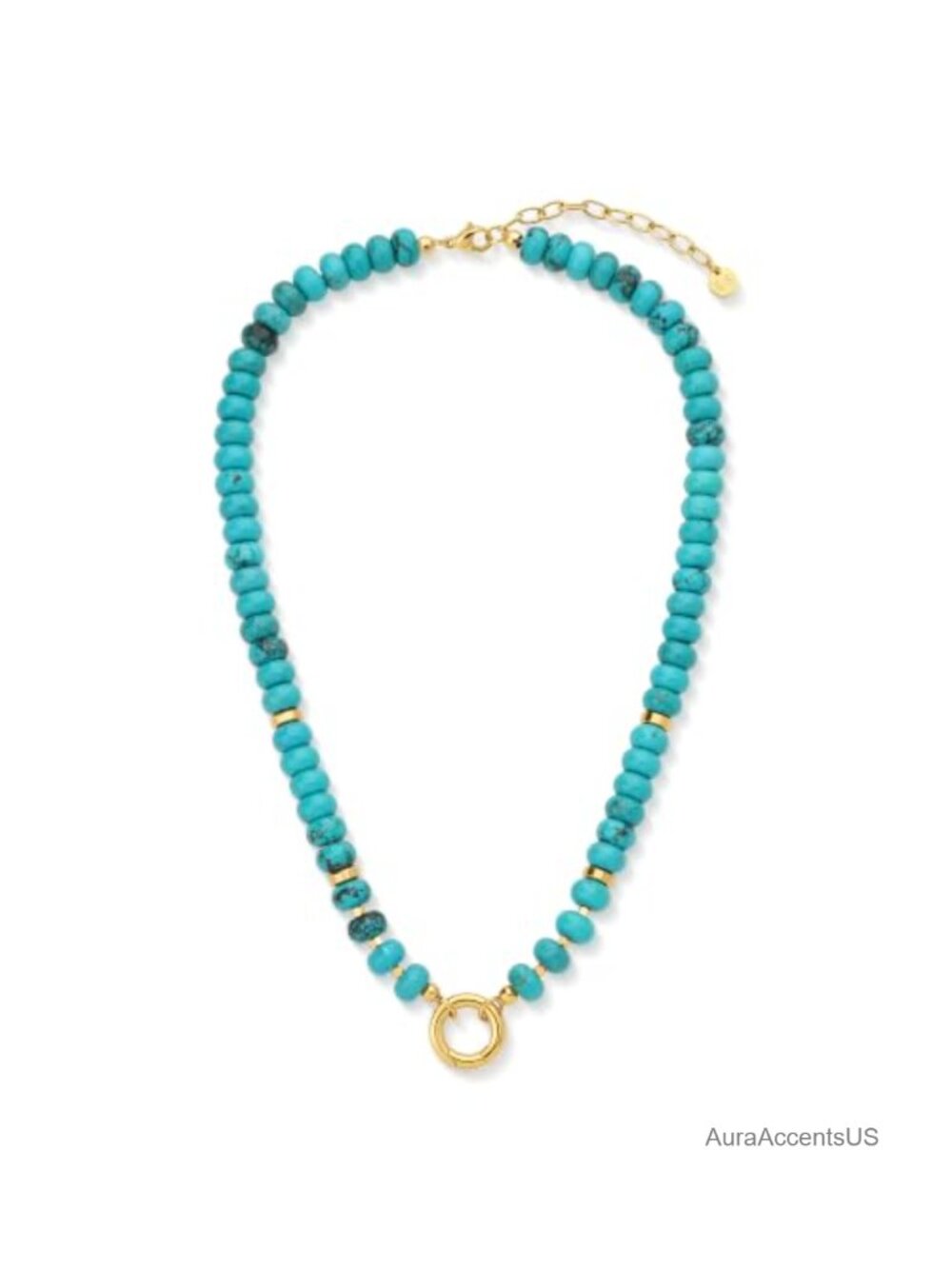 Turquoise Rondelle Beaded Necklace Gold Plated Stainless Steel Choker Charm